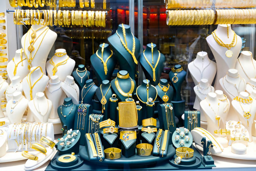 Gold jewelry for sale at Layali Gold and Diamonds in Gold Souq Sharjah